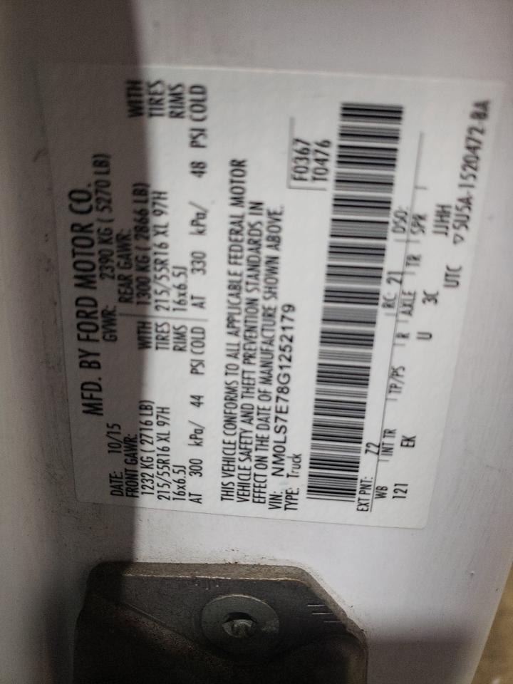 2016 Ford Transit VIN NM0LS7E78G1252179 Copart auction photo, front end damage thumbnail 13