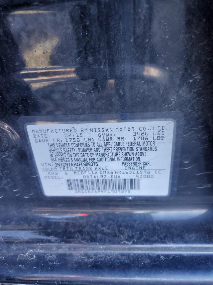 2015 Nissan Versa VIN 3N1CN7AP4FL909375 Copart auction photo, front end / side damage thumbnail 15