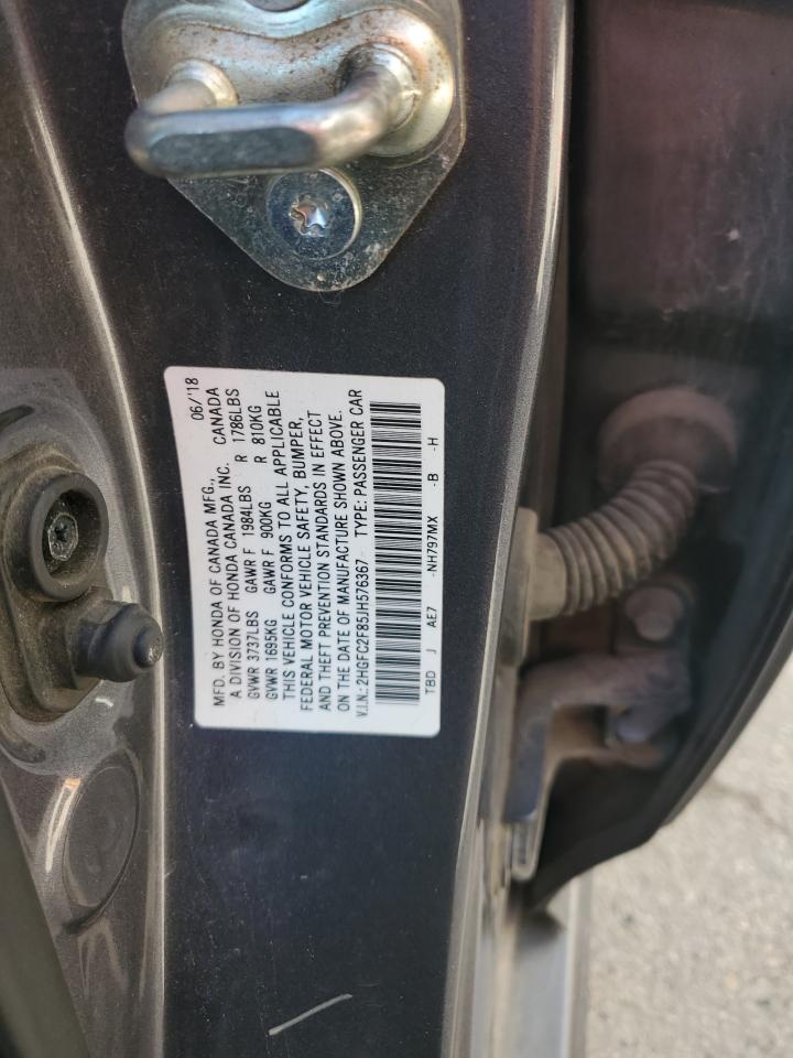 2018 Honda Civic VIN 2HGFC2F85JH576367 Copart auction photo, front end / side damage thumbnail 12