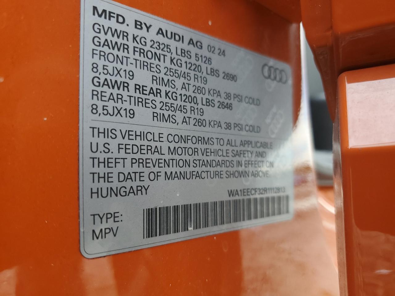 2024 Audi Q3 VIN WA1EECF32R1112813 Copart auction photo, front end / rear end damage thumbnail 15