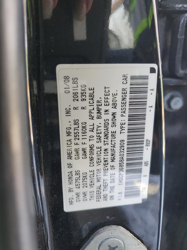 2008 Honda Accord VIN 1HGCP36858A032909 Copart auction photo, front end / minor dent/scratches damage thumbnail 12
