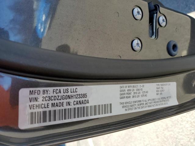 2022 Dodge Challenger VIN 2C3CDZJG0NH123385 Copart auction photo, water/flood / minor dent/scratches damage thumbnail 12