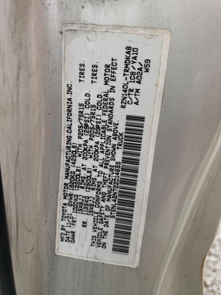 2002 Toyota Tacoma VIN 5TENL42N72Z014655 Copart auction photo, all over damage thumbnail 13
