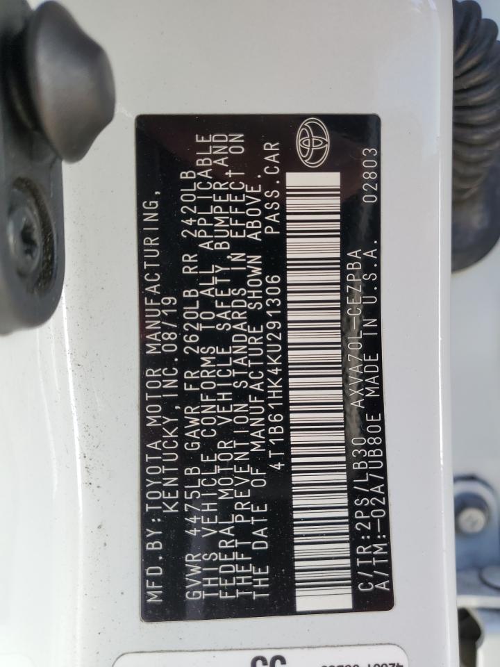 2019 Toyota Camry VIN 4T1B61HK4KU291306 Copart auction photo, front end / side damage thumbnail 12