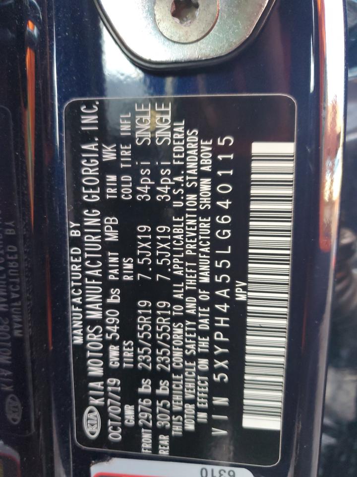2020 KIA Sorento VIN 5XYPH4A55LG640115 Copart auction photo, side damage thumbnail 12