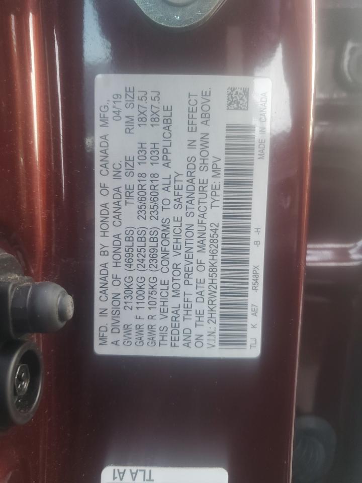 2019 Honda CR-V VIN 2HKRW2H58KH628542 Copart auction photo, front end damage thumbnail 13