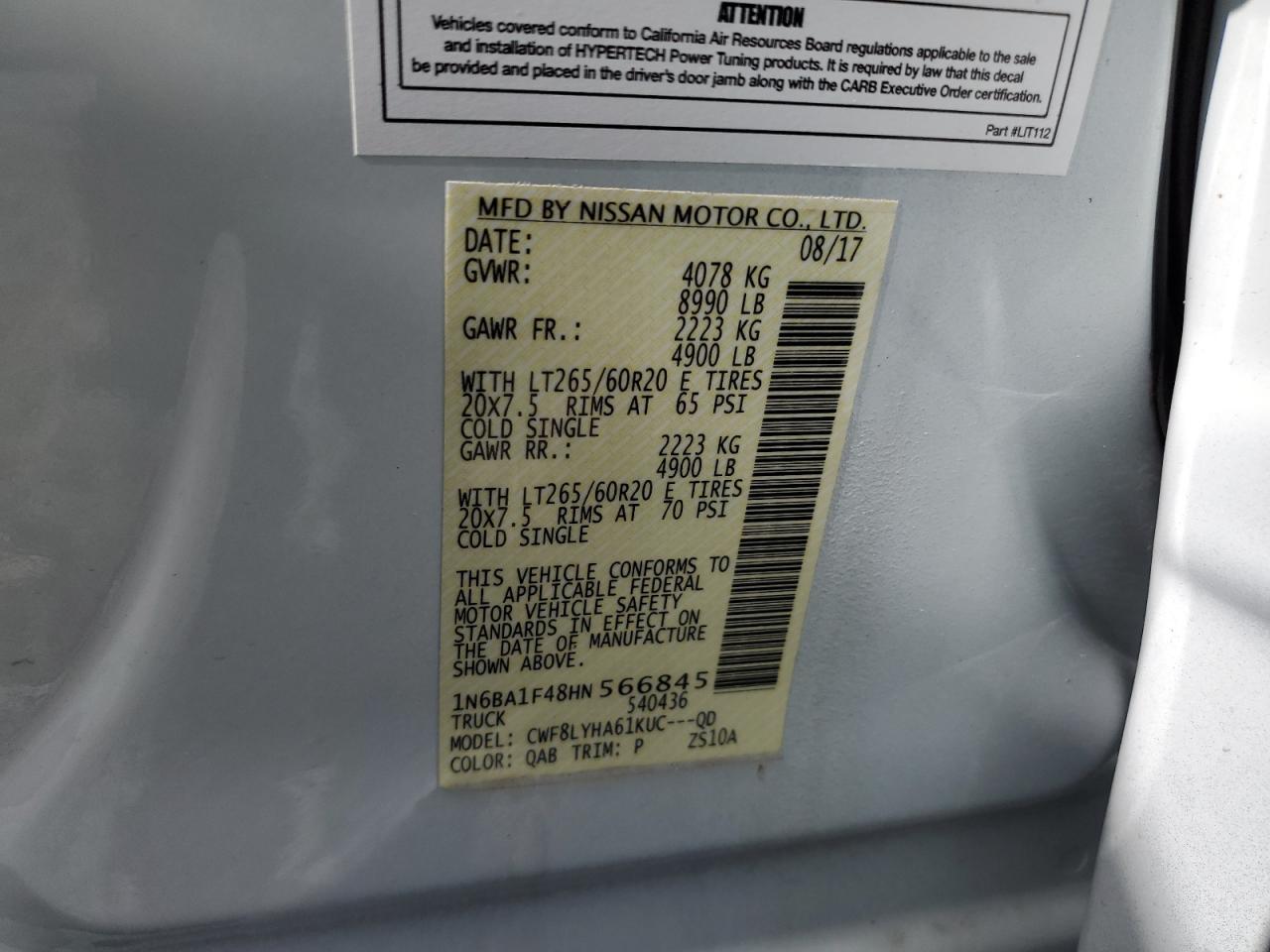 2017 Nissan Titan VIN 1N6BA1F48HN566845 Copart auction photo, front end damage thumbnail 13