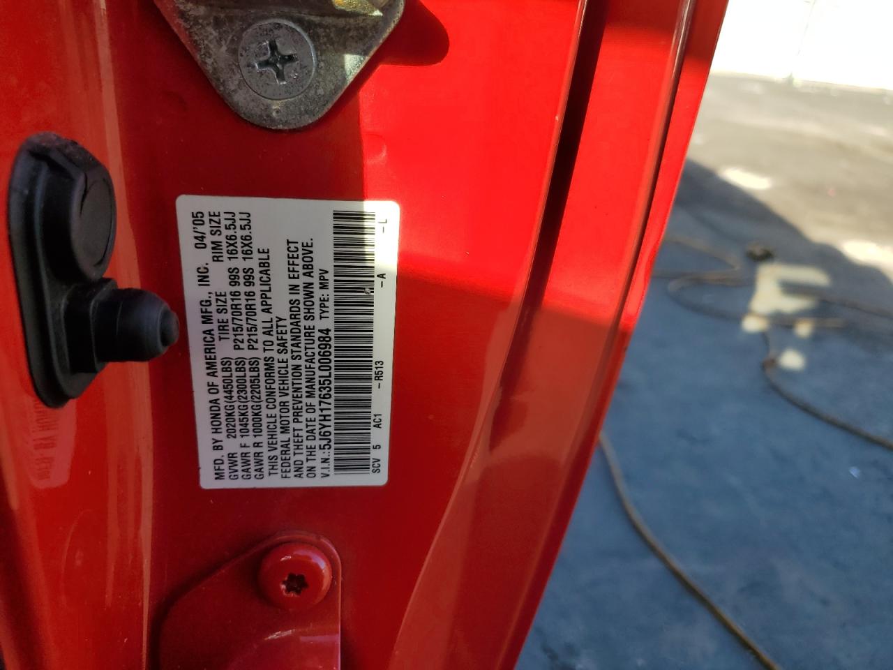 2005 Honda Element VIN 5J6YH17635L006984 Copart auction photo, normal wear damage thumbnail 13