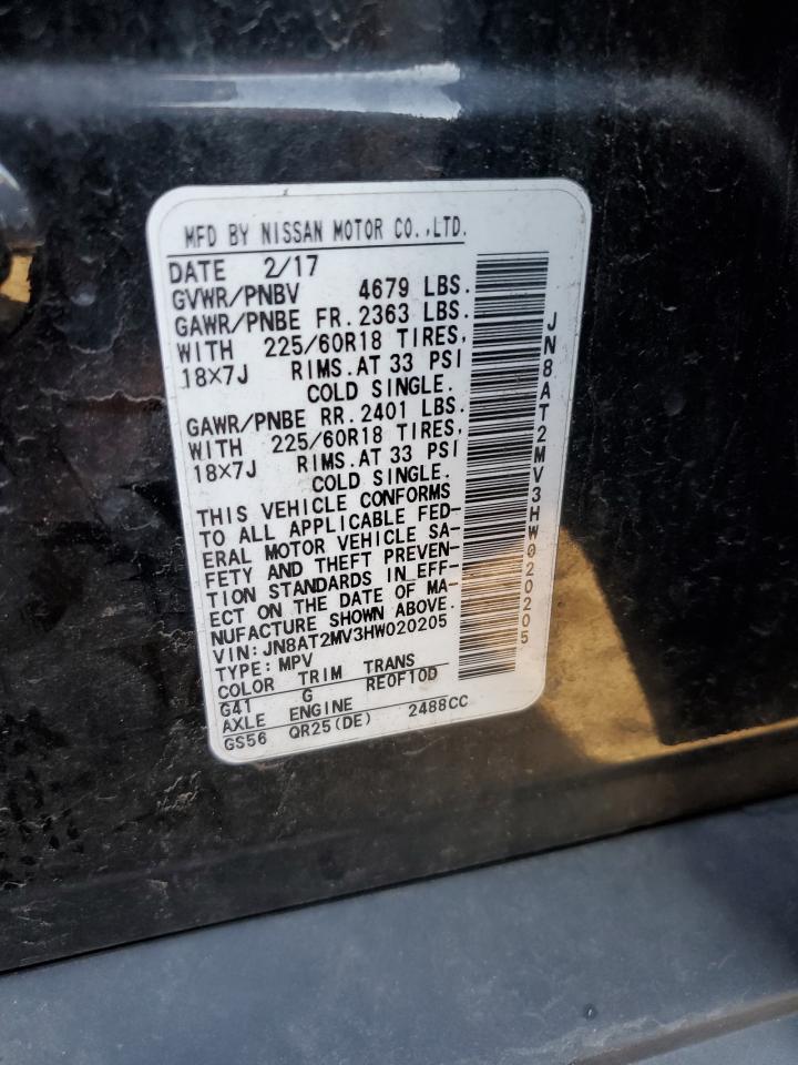 2017 Nissan Rogue VIN JN8AT2MV3HW020205 Copart auction photo, front end damage thumbnail 16