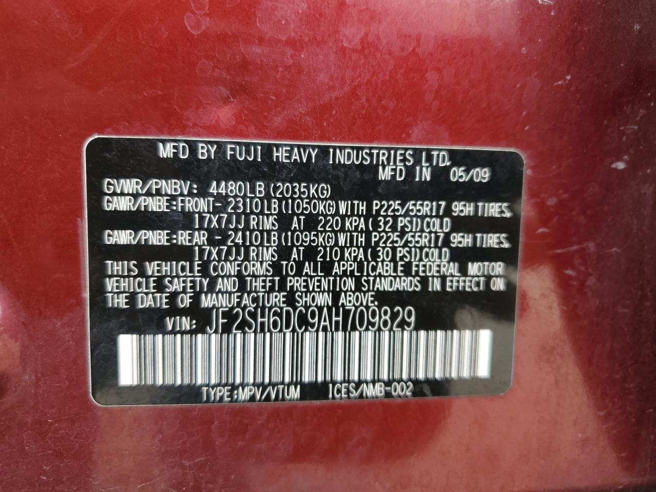 2010 Subaru Forester VIN JF2SH6DC9AH709829 Copart auction photo, front end / side damage thumbnail 13