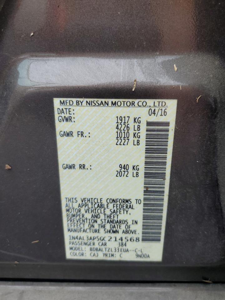 2016 Nissan Altima VIN 1N4AL3AP5GC214568 Copart auction photo, front end damage thumbnail 12