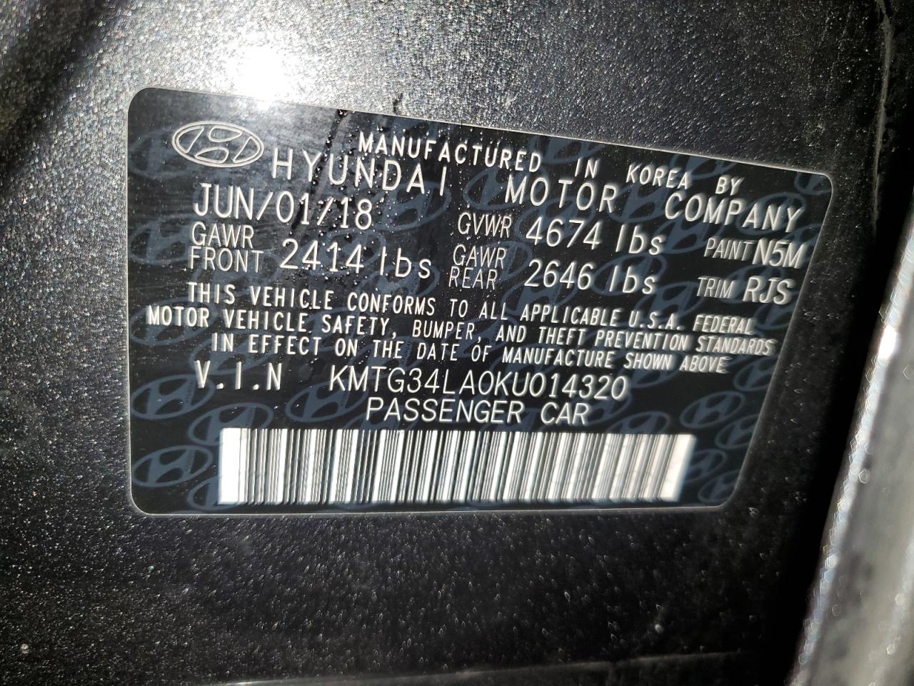 2019 Genesis G70 VIN KMTG34LA0KU014320 Copart auction photo, front end damage thumbnail 15