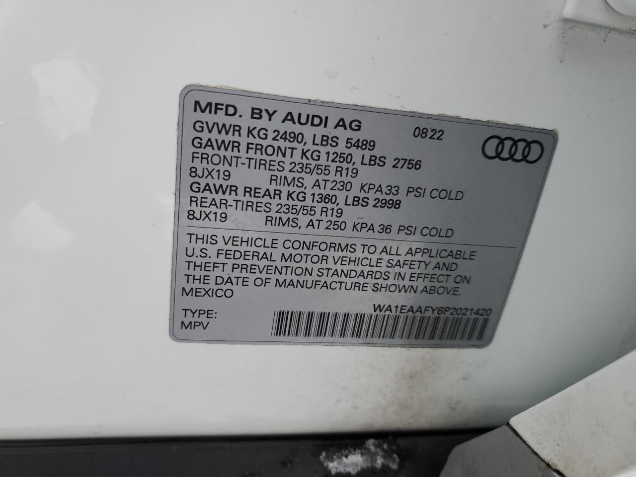 2023 Audi Q5 VIN WA1EAAFY6P2021420 Copart auction photo, front end / side damage thumbnail 13