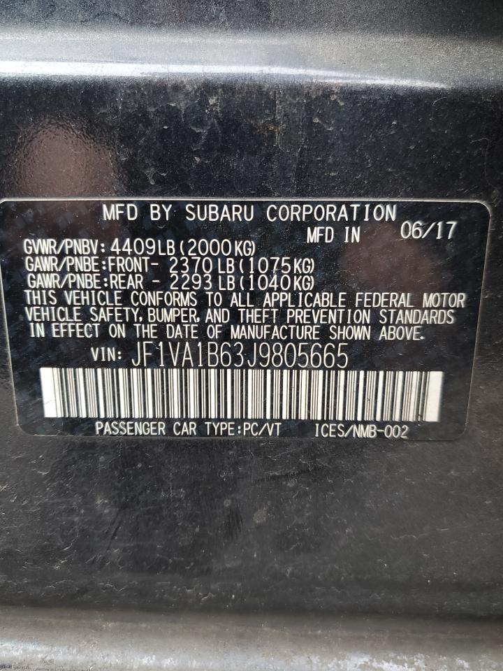 2018 Subaru WRX VIN JF1VA1B63J9805665 Copart auction photo, front end damage thumbnail 12