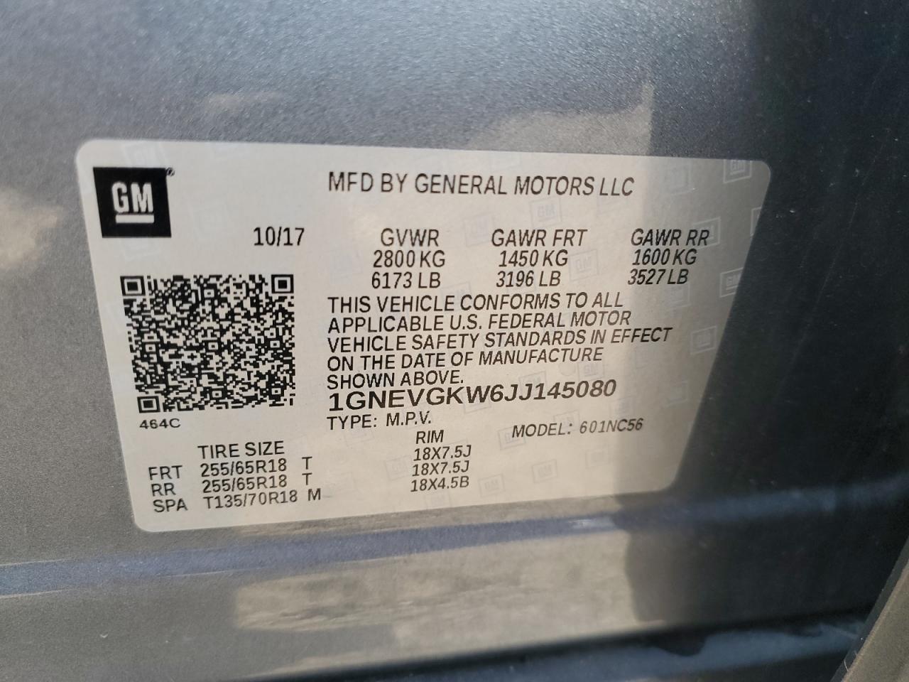 2018 Chevrolet Traverse VIN 1GNEVGKW6JJ145080 Copart auction photo, front end damage thumbnail 15