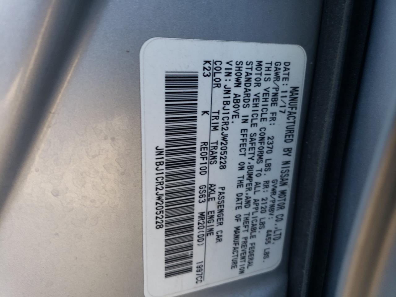 2018 Nissan Rogue VIN JN1BJ1CR2JW205228 Copart auction photo, front end / side damage thumbnail 13