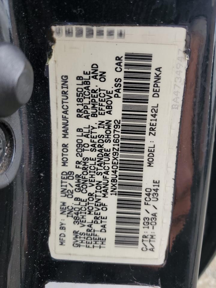 2009 Toyota Corolla VIN 1NXBU40EX9Z160792 Copart auction photo, side damage thumbnail 12