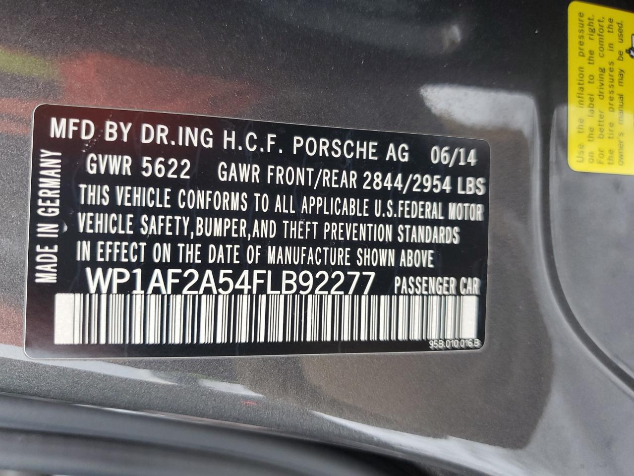 2015 Porsche Macan VIN WP1AF2A54FLB92277 Copart auction photo, front end / side damage thumbnail 15