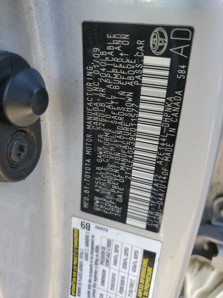 2009 Toyota Corolla VIN 2T1LE40E39C011577 Copart auction photo, hail / all over damage thumbnail 12