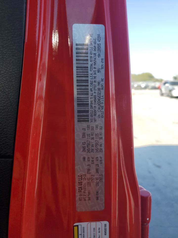 2019 Jeep Wrangler VIN 1C4HJXDGXKW532100 Copart auction photo, side / front end damage thumbnail 12