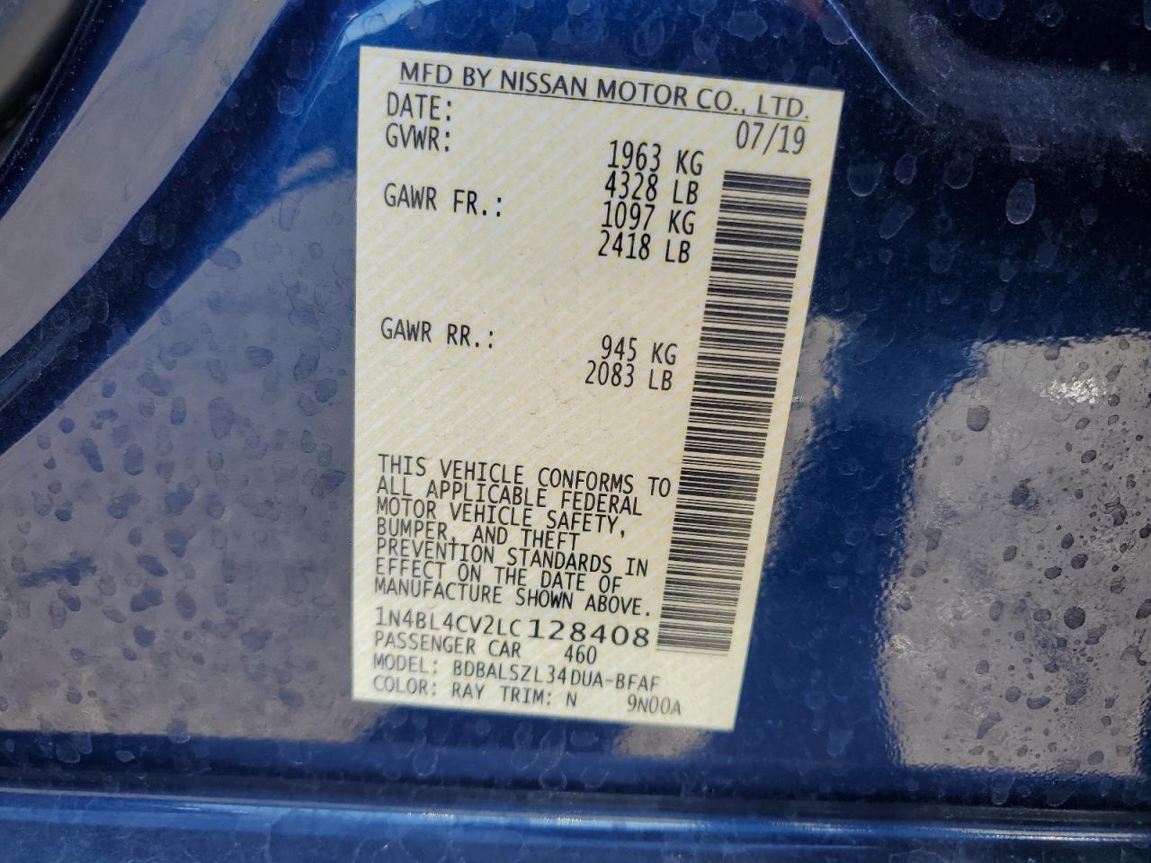 2020 Nissan Altima VIN 1N4BL4CV2LC128408 Copart auction photo, front end damage thumbnail 15