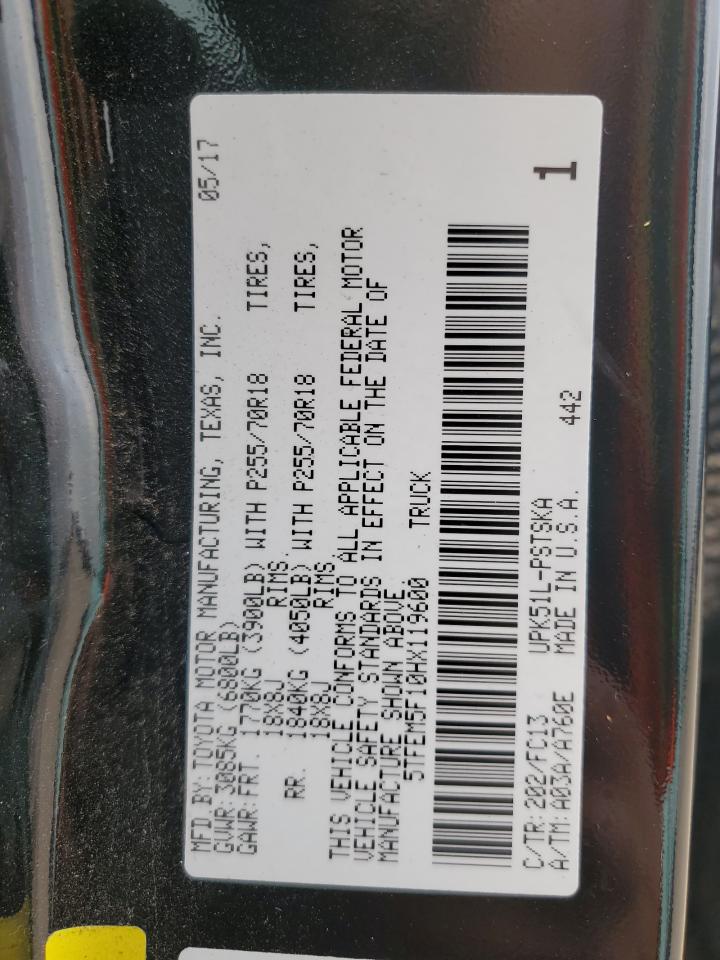 2017 Toyota Tundra VIN 5TFEM5F10HX119600 Copart auction photo, side / undercarriage damage thumbnail 14