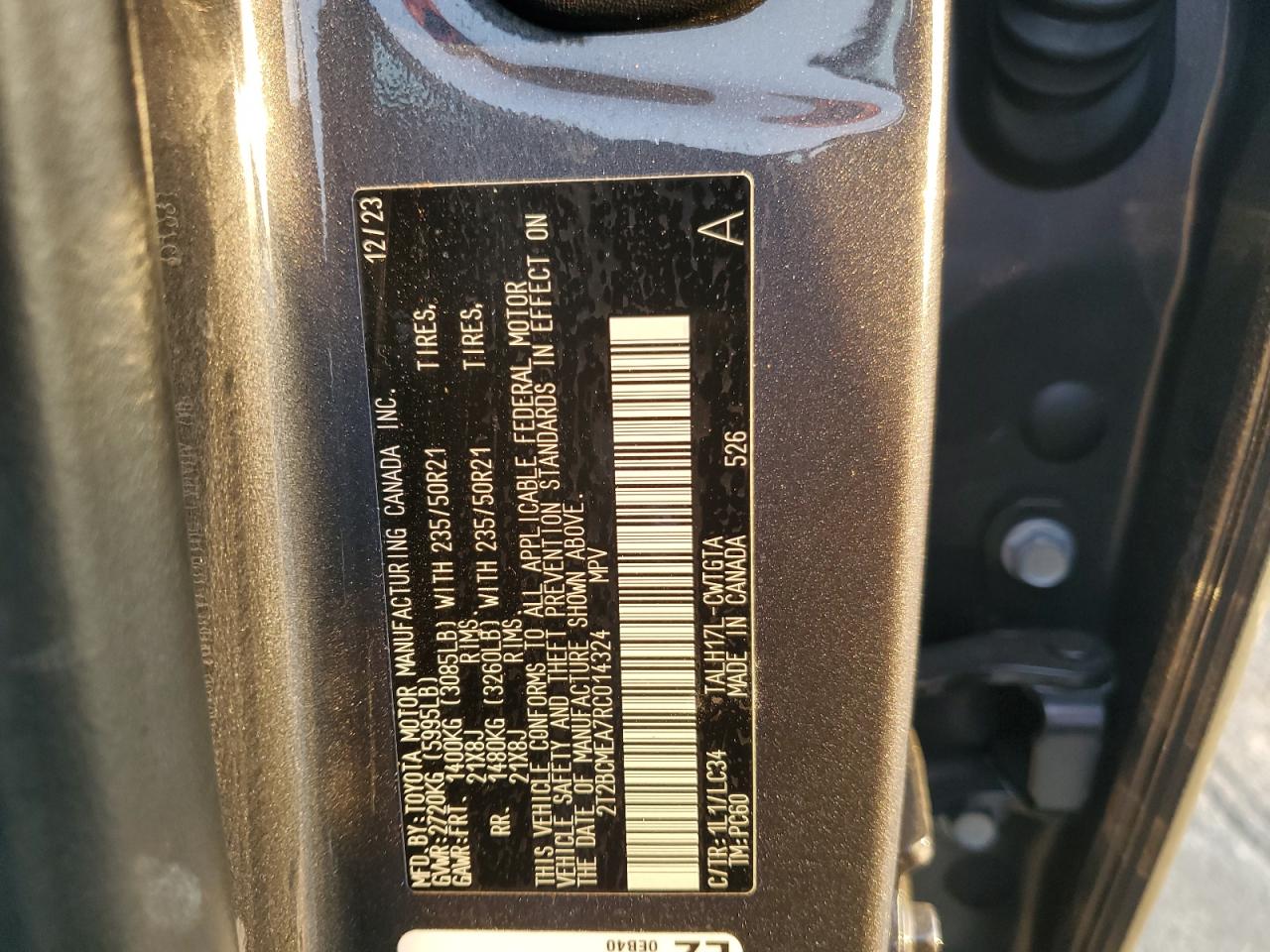 2024 Lexus RX VIN 2T2BCMEA7RC014324 Copart auction photo, front end damage thumbnail 14