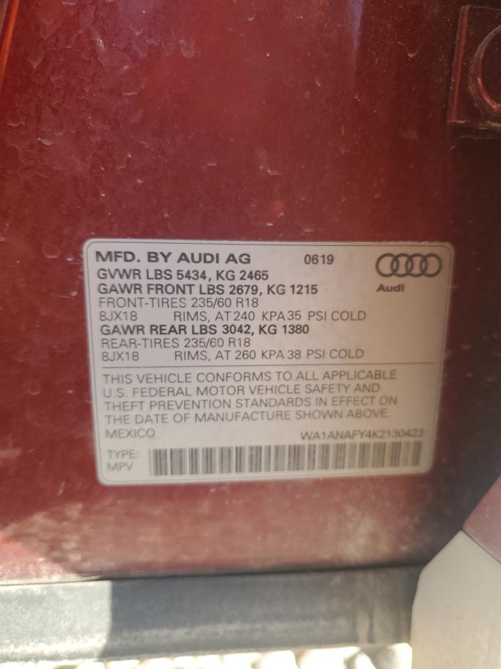 2019 Audi Q5 VIN WA1ANAFY4K2130423 Copart auction photo, front end damage thumbnail 15