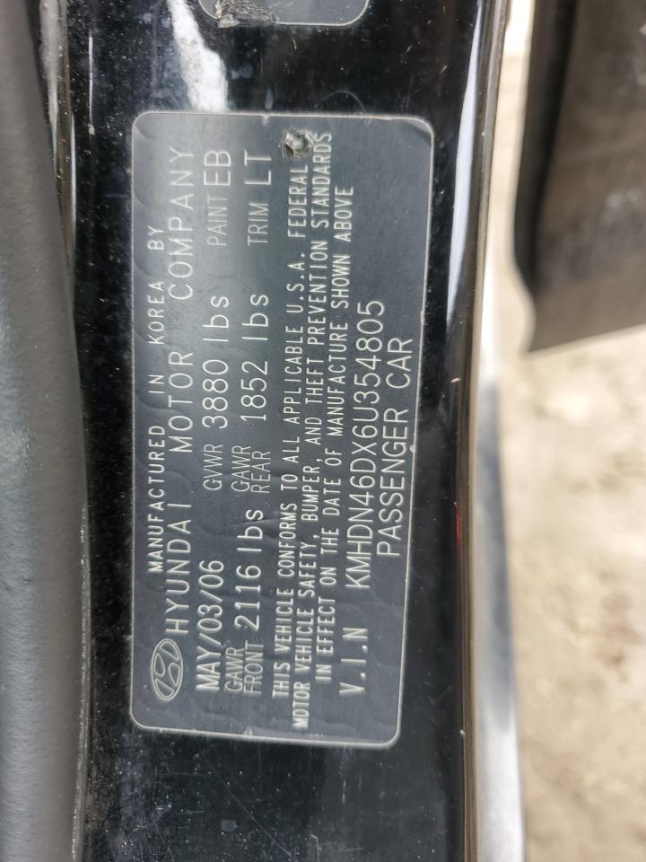 2006 Hyundai Elantra VIN KMHDN46DX6U354805 Copart auction photo, all over / side damage thumbnail 12
