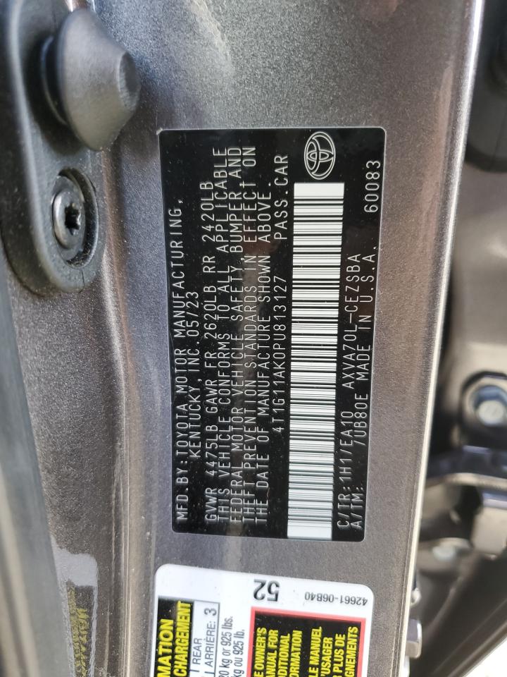 2023 Toyota Camry VIN 4T1G11AK0PU813127 Copart auction photo, front end / rear end damage thumbnail 12