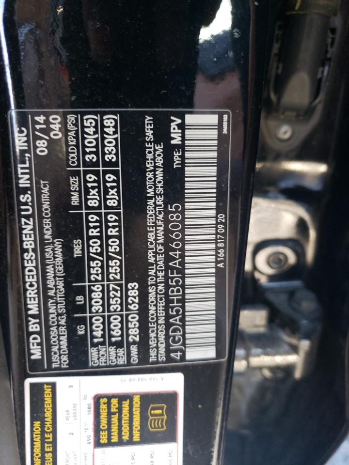 2015 Mercedes-Benz M-klasse VIN 4JGDA5HB5FA466085 Copart auction photo, front end / rear end damage thumbnail 15