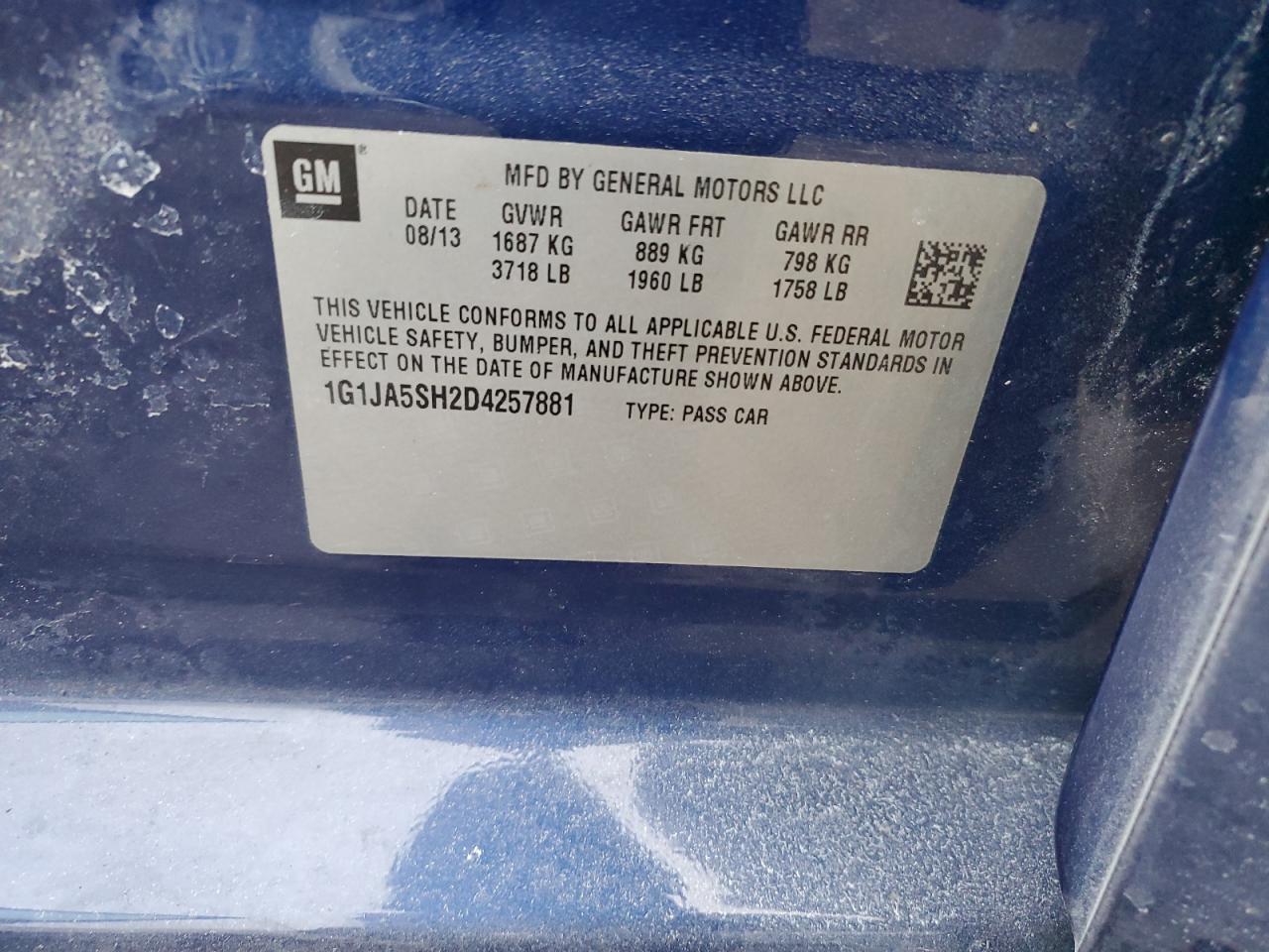 2013 Chevrolet Sonic VIN 1G1JA5SH2D4257881 Copart auction photo, front end damage thumbnail 12