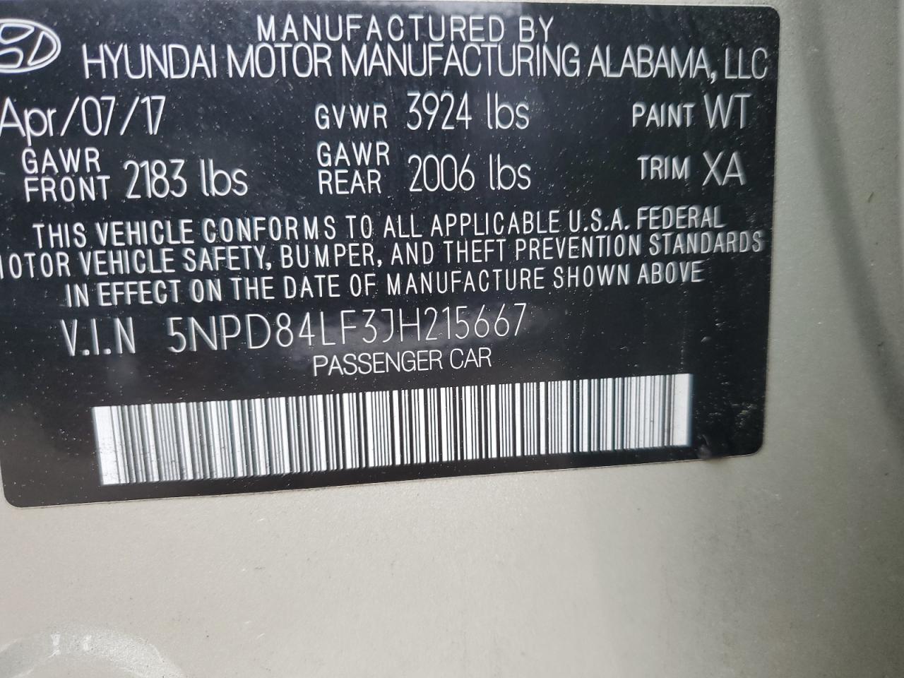 2018 Hyundai Elantra VIN 5NPD84LF3JH215667 Copart auction photo, front end damage thumbnail 13