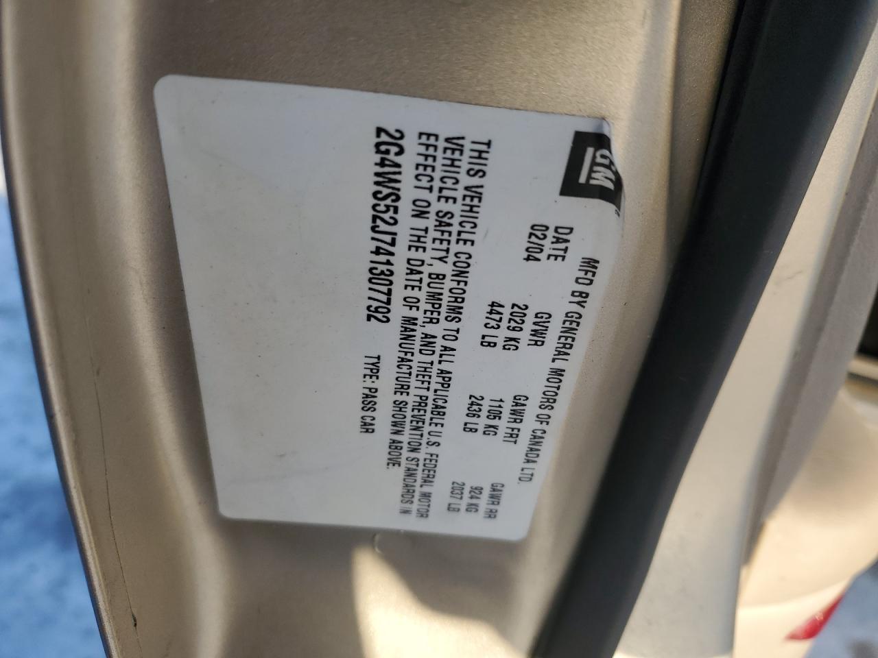 2004 Buick Century VIN 2G4WS52J741307792 Copart auction photo, rear end damage thumbnail 12