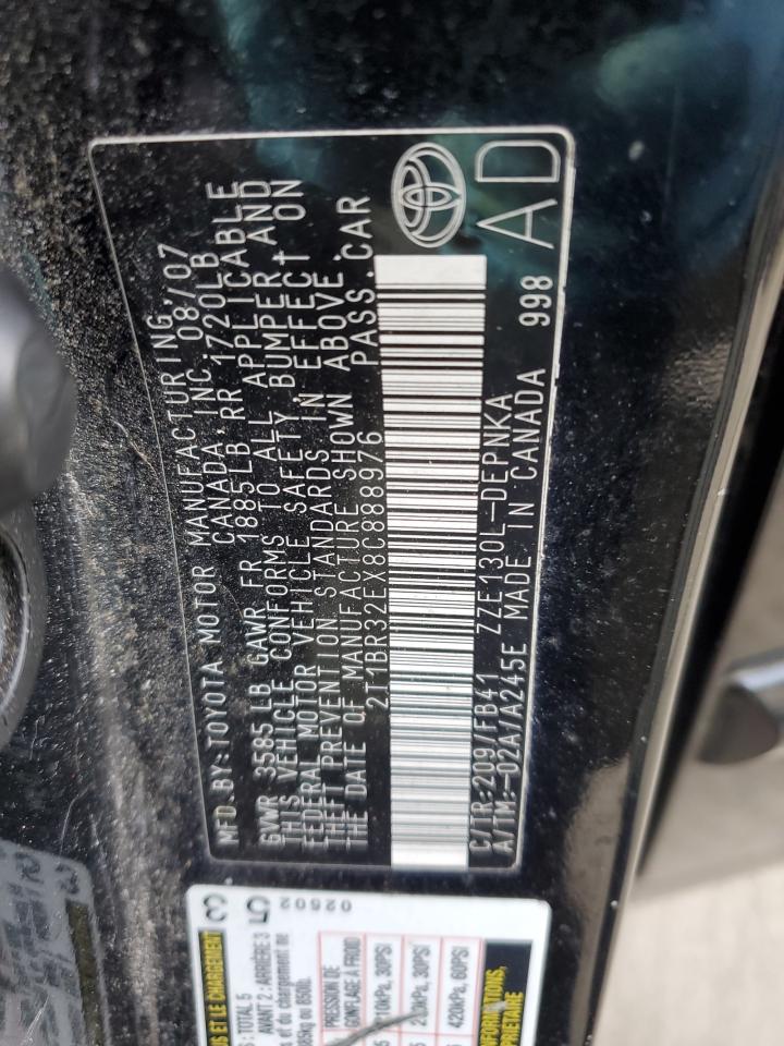 2008 Toyota Corolla VIN 2T1BR32EX8C888976 Copart auction photo, rear end / minor dent/scratches damage thumbnail 12