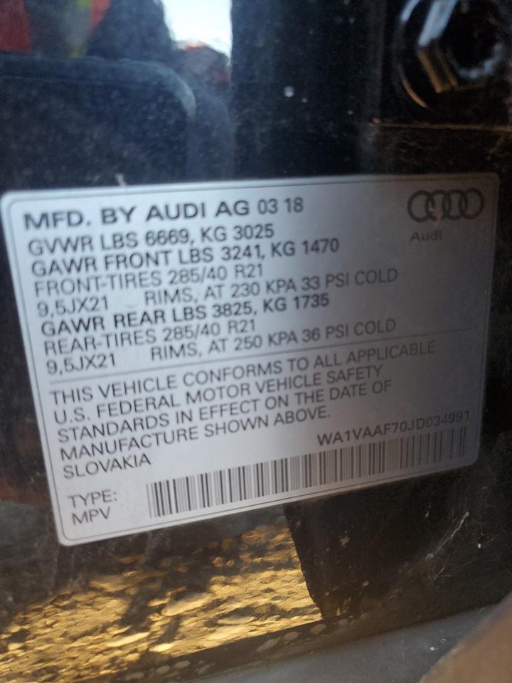 2018 Audi Q7 VIN WA1VAAF70JD034991 Copart auction photo, front end damage thumbnail 13