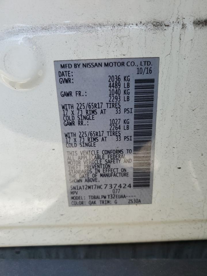 2017 Nissan Rogue VIN 5N1AT2MT7HC737424 Copart auction photo, front end / undercarriage damage thumbnail 14