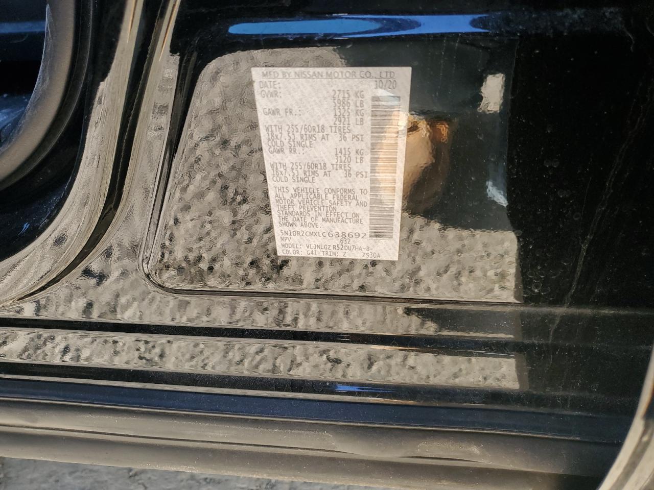 2020 Nissan Pathfinder VIN 5N1DR2CMXLC638692 Copart auction photo, front end damage thumbnail 13