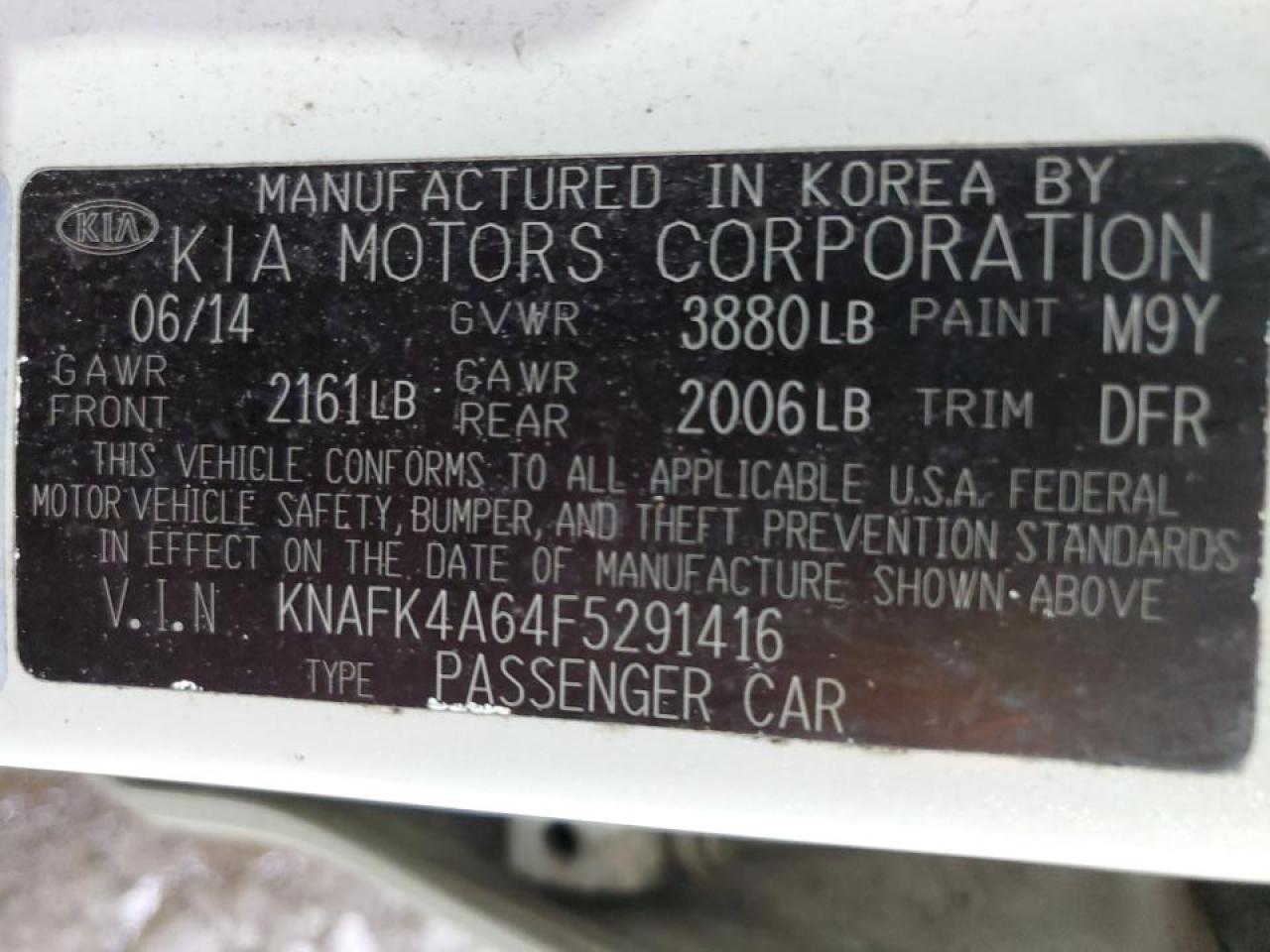 2015 KIA Forte VIN KNAFK4A64F5291416 Copart auction photo, minor dent/scratches damage thumbnail 12