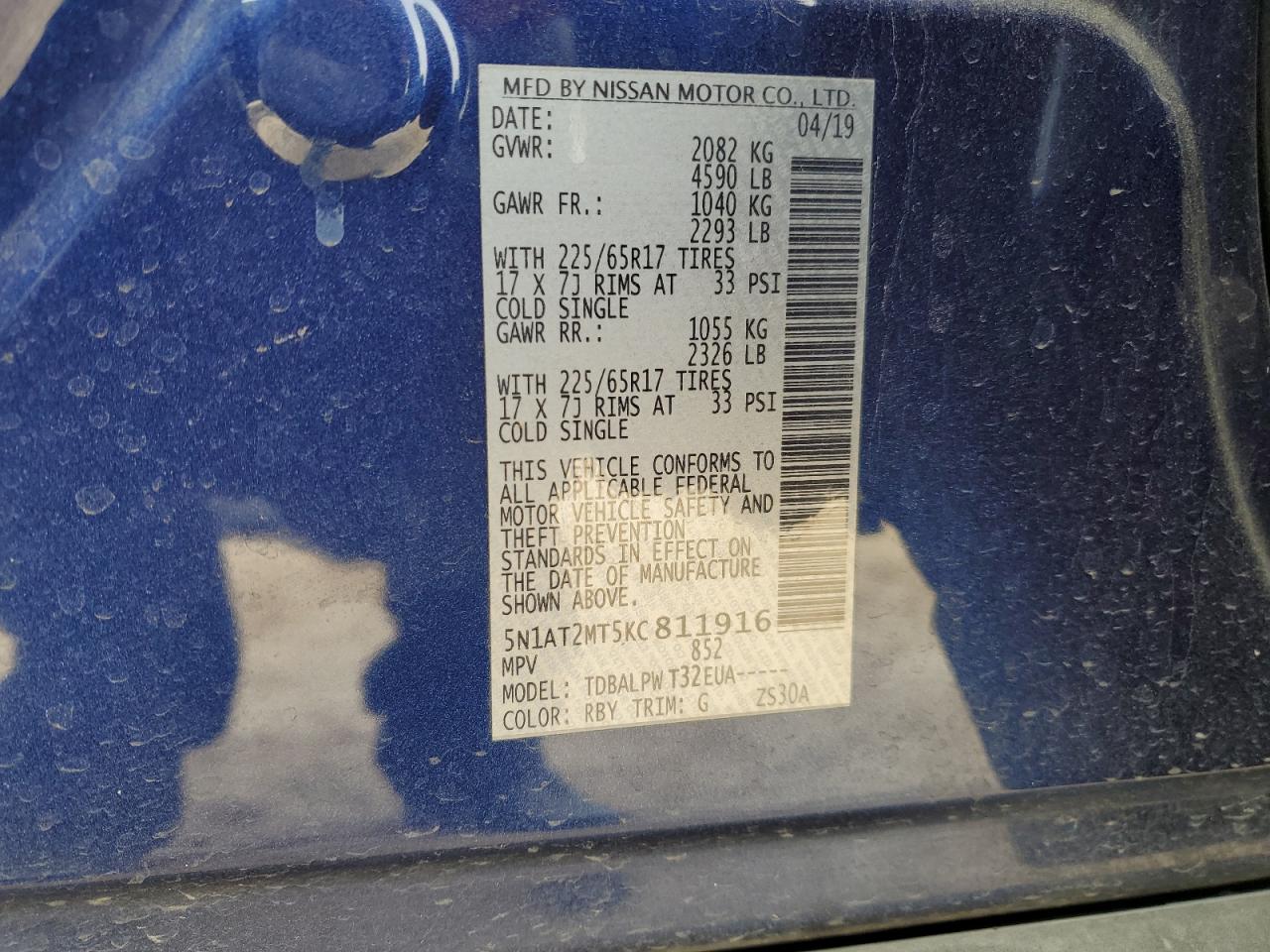 2019 Nissan Rogue VIN 5N1AT2MT5KC811916 Copart auction photo, front end damage thumbnail 15