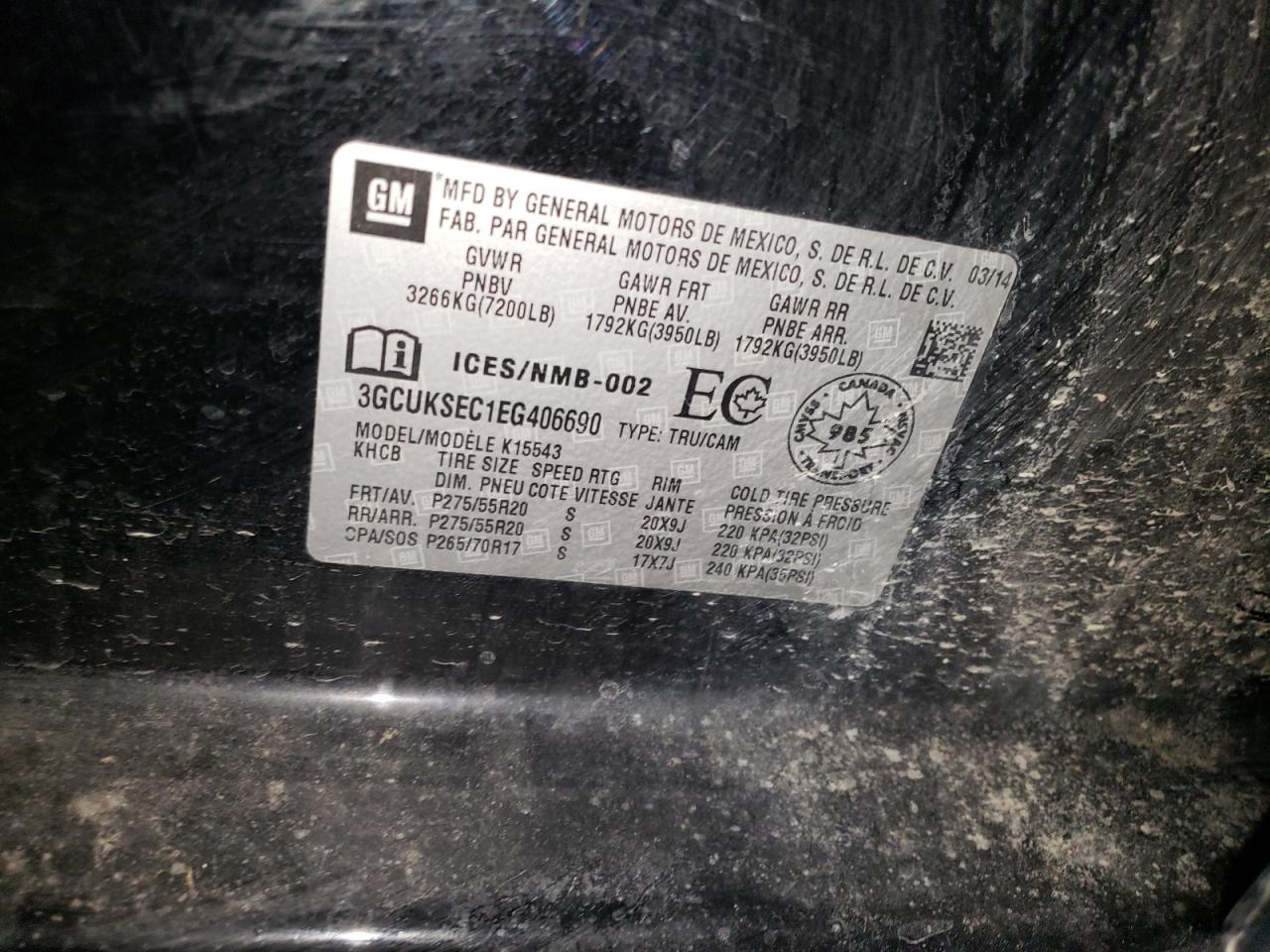 2014 Chevrolet Silverado VIN 3GCUKSEC1EG406690 Copart auction photo, side damage thumbnail 12
