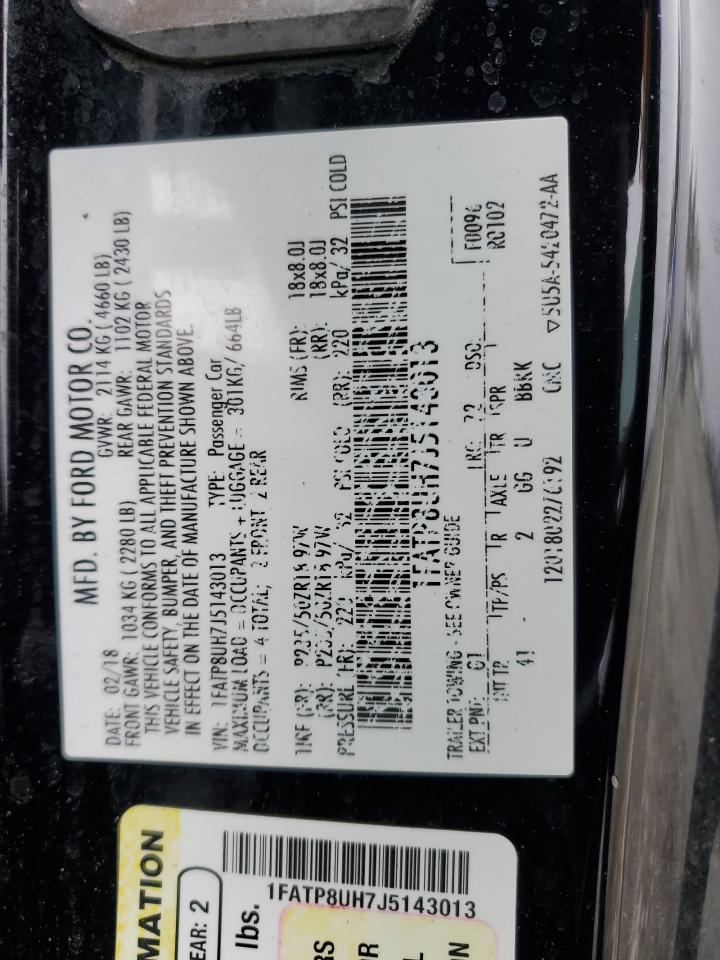 2018 Ford Mustang VIN 1FATP8UH7J5143013 Copart auction photo, front end damage thumbnail 14