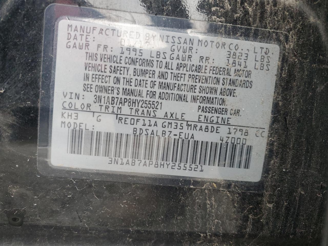 2017 Nissan Sentra VIN 3N1AB7AP8HY255521 Copart auction photo, all over damage thumbnail 14