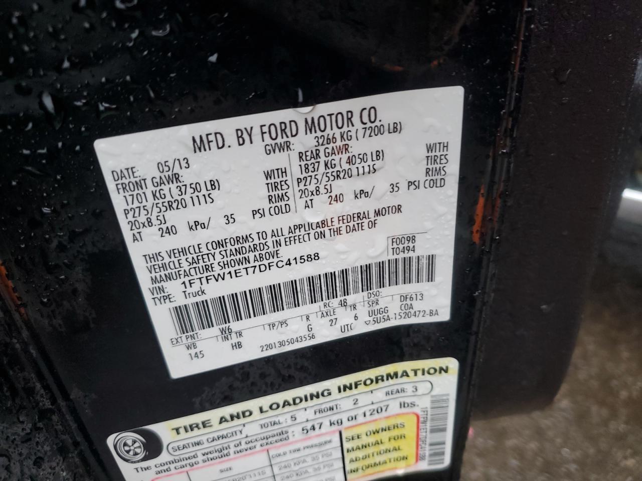 2013 Ford F-150 VIN 1FTFW1ET7DFC41588 Copart auction photo, side / undercarriage damage thumbnail 14