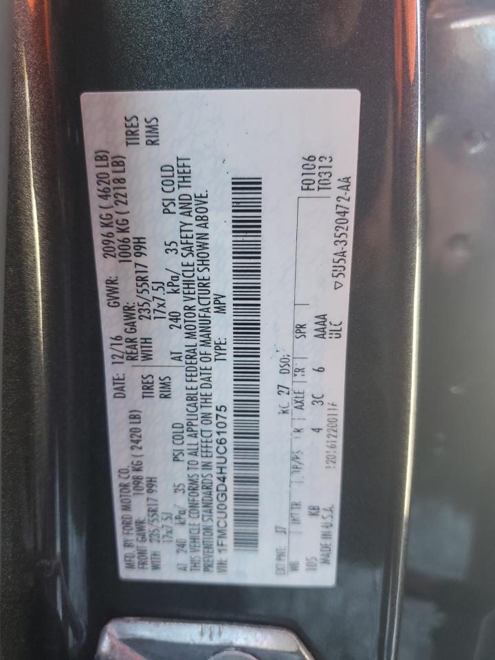 2017 Ford Escape VIN 1FMCU0GD4HUC61075 Copart auction photo, front end damage thumbnail 15