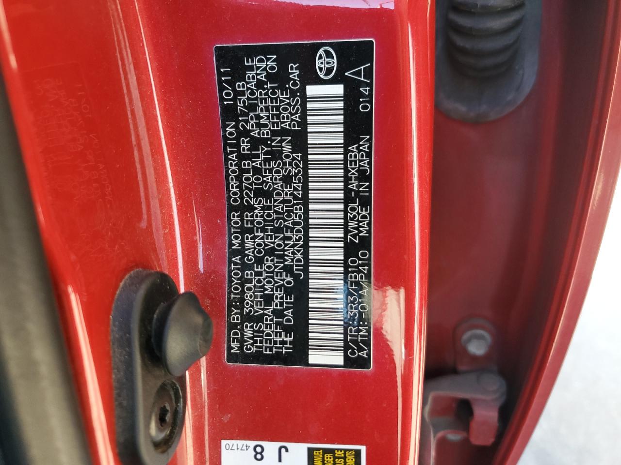 2011 Toyota Prius VIN JTDKN3DU5B1445324 Copart auction photo, front end damage thumbnail 14