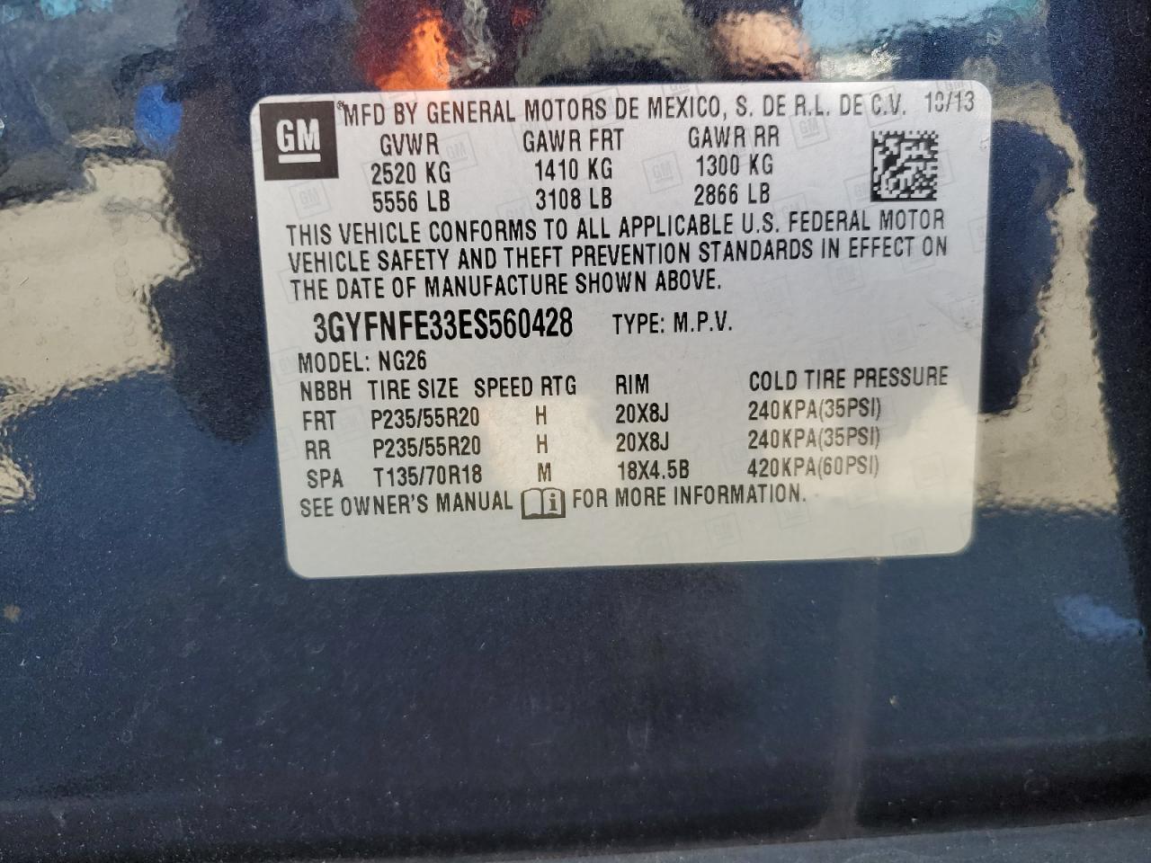 2014 Cadillac SRX VIN 3GYFNFE33ES560428 Copart auction photo, front end / minor dent/scratches damage thumbnail 13