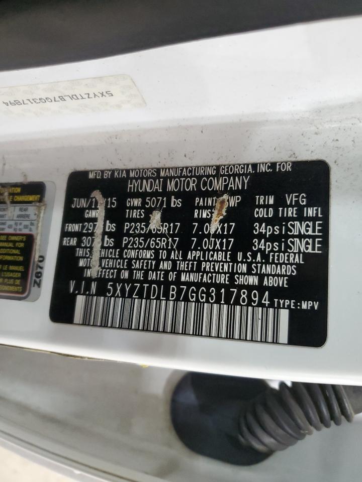 2016 Hyundai Santa Fe VIN 5XYZTDLB7GG317894 Copart auction photo, vandalism / undercarriage damage thumbnail 13
