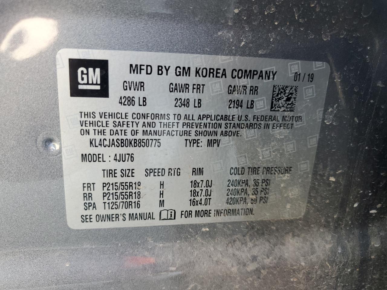 2019 Buick Encore VIN KL4CJASB0KB850775 Copart auction photo, front end / minor dent/scratches damage thumbnail 15