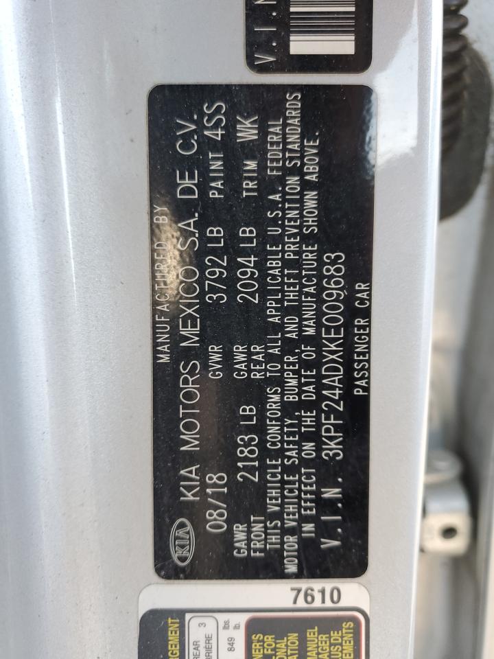 2019 KIA Forte VIN 3KPF24ADXKE009683 Copart auction photo, side damage thumbnail 14